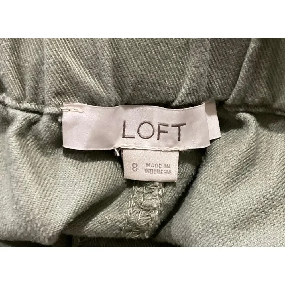Loft Green Paper Bag Tie Waist Skirt Size 8 Medium Pockets Cotton Elastic Waist - Picture 4 of 6